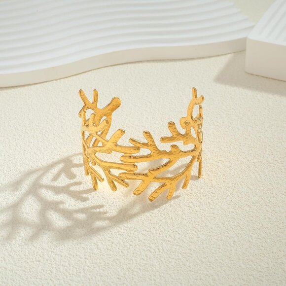 Gold Brass Cuff Bracelet Women Summer Beach Statement Jewelry - Picture 4 of 8